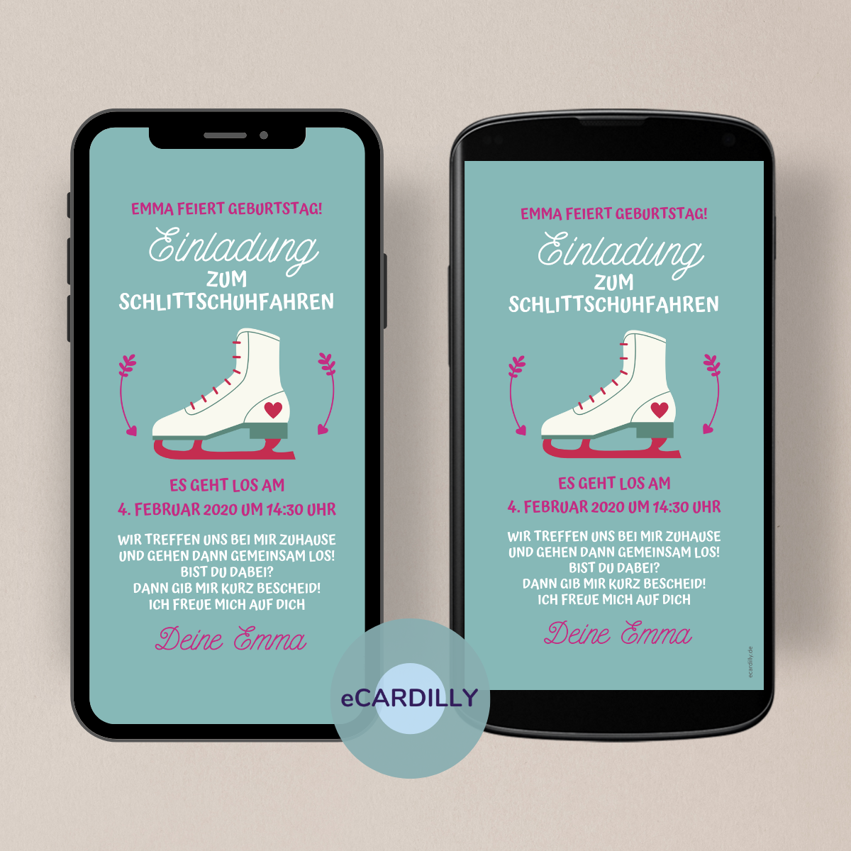 Moderne Einladung oder digitale Vorlage für eine Einladungskarte zur Schlittschuhe Party.