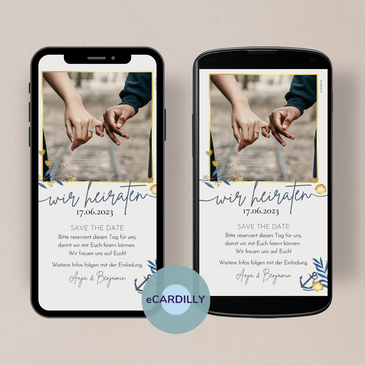 maritimes wir heiraten papierlose eCard mit Foto als Save the Date Karte