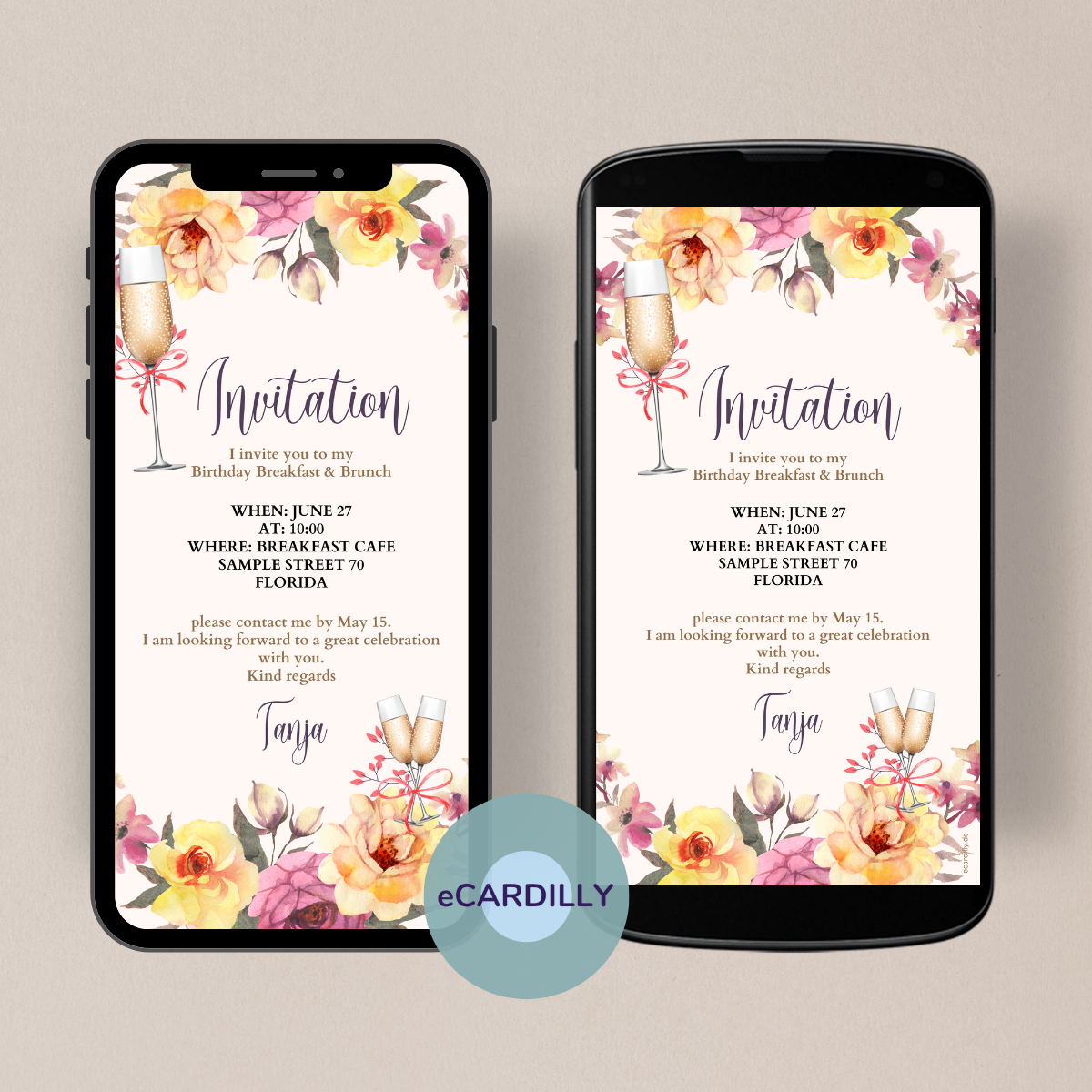 Floral and pastel birthday invitation card.