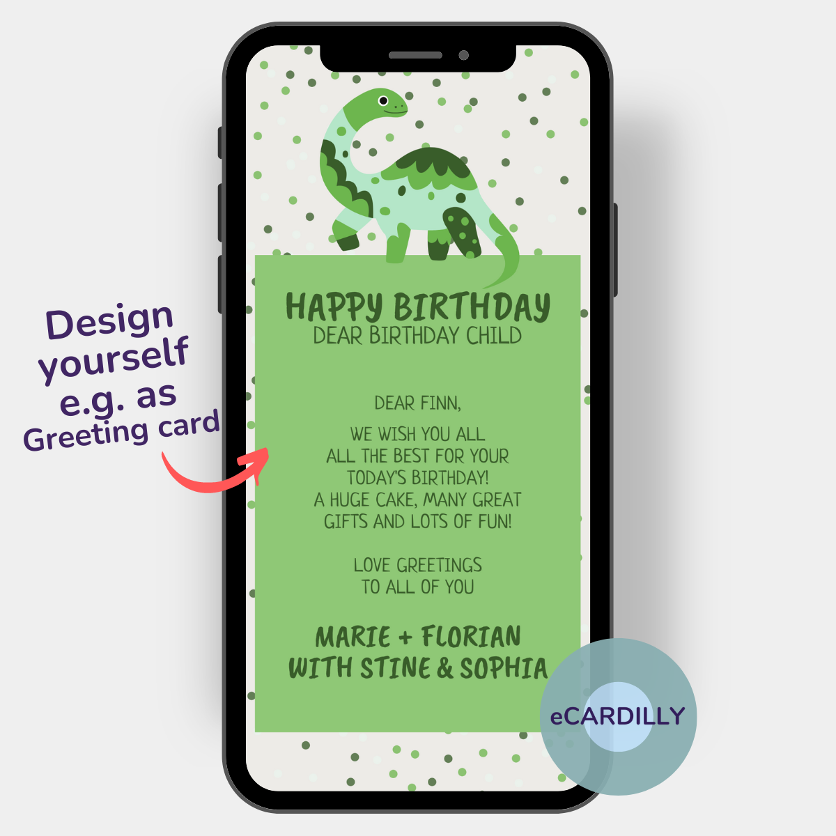 Great Happy Birthday card for all dinosaur lovers and those who enjoy the great green birthday card with dear dino.