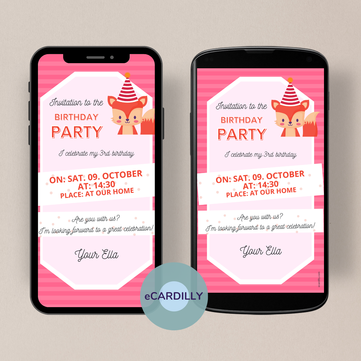 Birthday invitation - girl party - cute squirrel - pink confetti - birthday party invitation