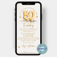eCard mit goldener 50 aus Folienballons moderenes Design um digital oder als whatsapp vorlage einzuladen