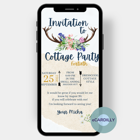 Cottage Party Invitation - Birthday - eCard - Paperless - Brown
