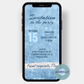Great invitation card in glitter shine blue with sequins in blue and silver.