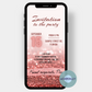 Invitation card with glitter shine sequins in red invite to birthday party. Send invitation card as digital invitation with smartphone.