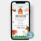 Digital children's birthday invitation card with farm theme with horse, pig, sheep, hen and rooster, little bee and farm.