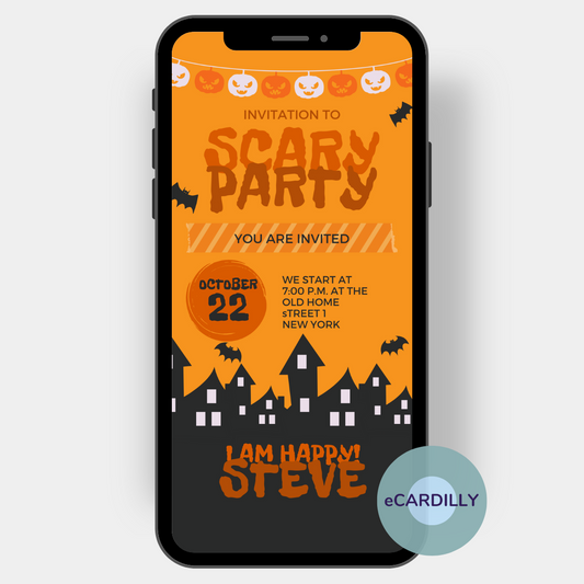 The creepy party can start: A small ghost town, a spooky font, a string of lights made of Halloween pumpkins and lots of bats on the invitation card quickly make it clear what is being celebrated