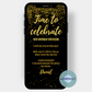 Digital invitation card as eCard with black background and confetti dots in gold!