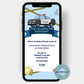 Children's birthday invitation for real police fans: With a police car, radio, handcuffs and barrier tape as motifs on blue and white invitation card. Dispatch digitally via cell phone, paperless.