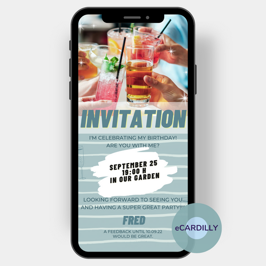 Invitation to summer party with cocktails for friends to grill and chill