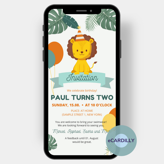 eCard - Lion - Child - birthday invitation - Party 