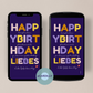Happy Birthday versenden als ecard und mit dieser tollen Grußkarte in lila mit bunter Schrift einen Lieblingsmenschen überraschen.